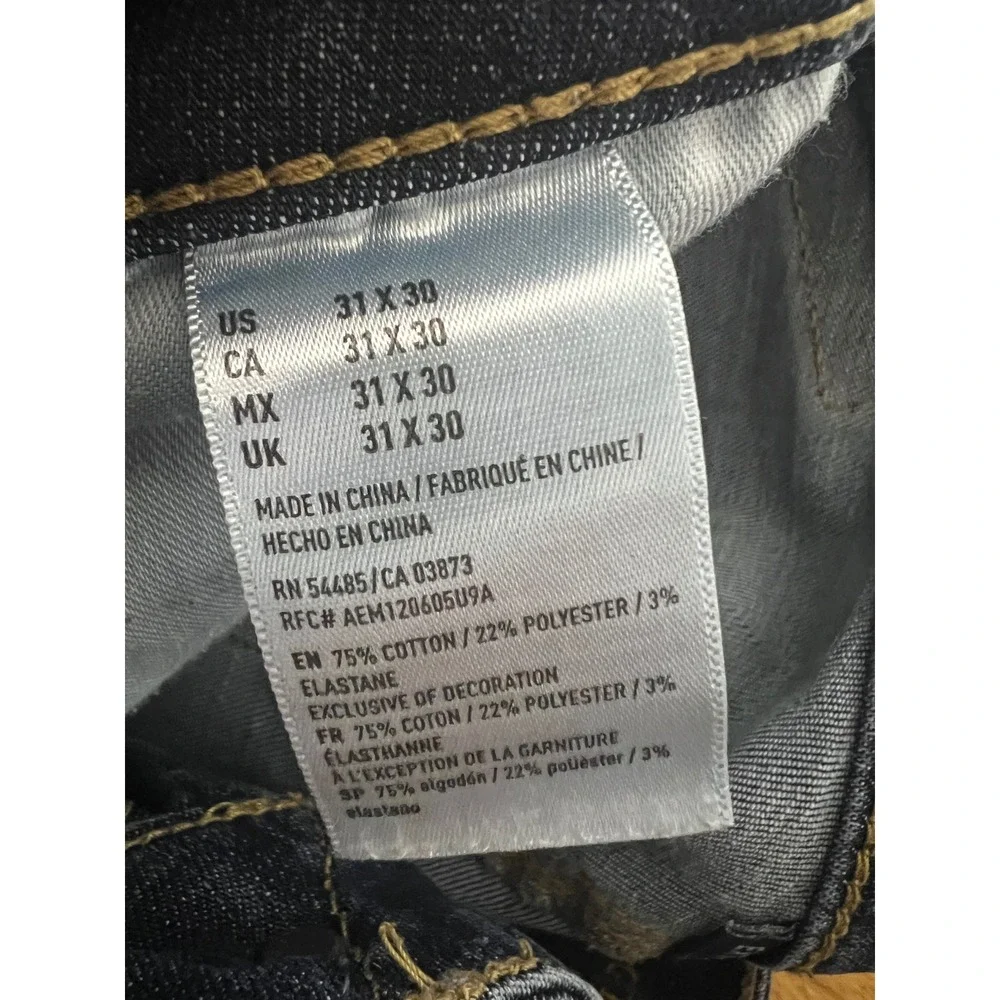 American Eagle Jeans Mens 31x30 Extreme Flex Dark Wash Distressed Ripped Blue